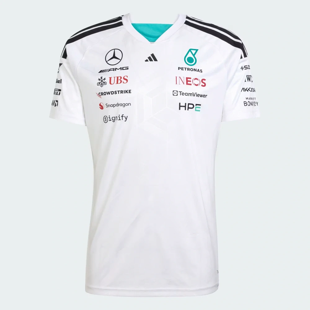 Tričko Adidas - Mercedes AMG Petronas F1 bílé s logy sponzorů - týmová edice - M