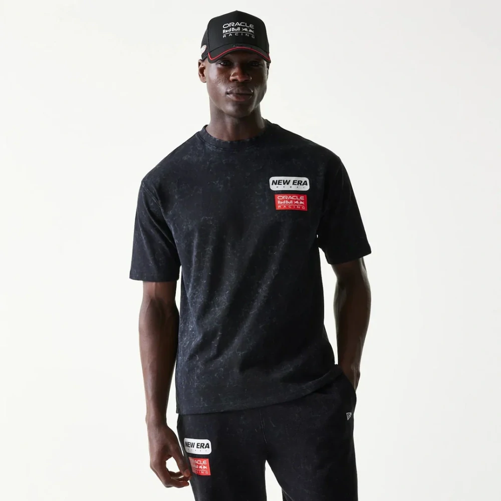 Volnočasové tričko Oracle Red Bull Racing NE LINEAR černé - oversize