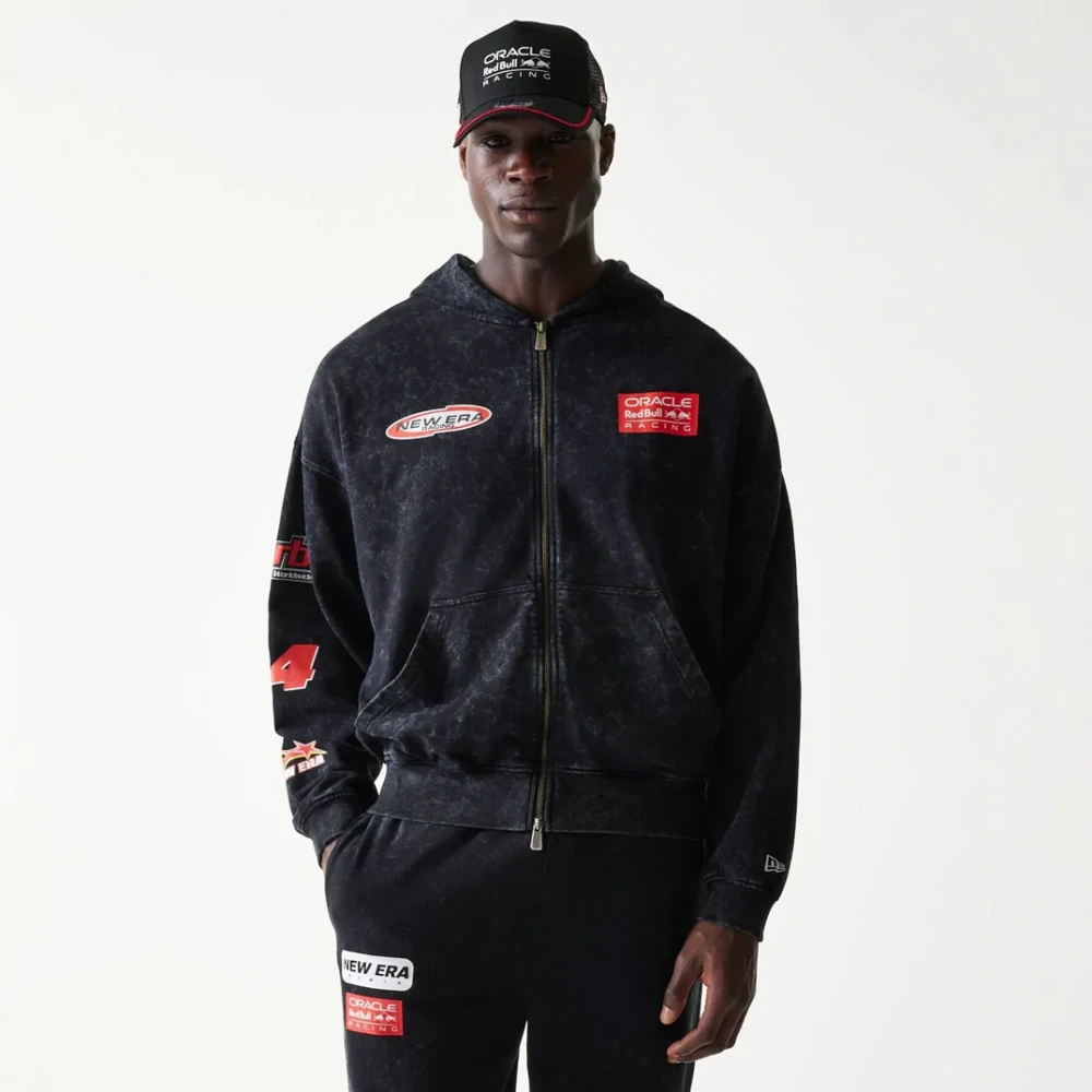 Mikina na zip Oracle Red Bull Racing NE LINEAR černá - oversize