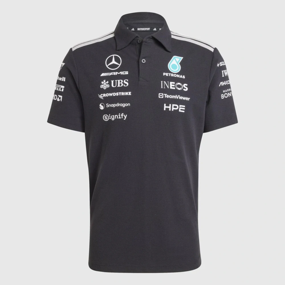 Polokošile Adidas - Mercedes AMG Petronas F1 černá s logy sponzorů - týmová edice - M