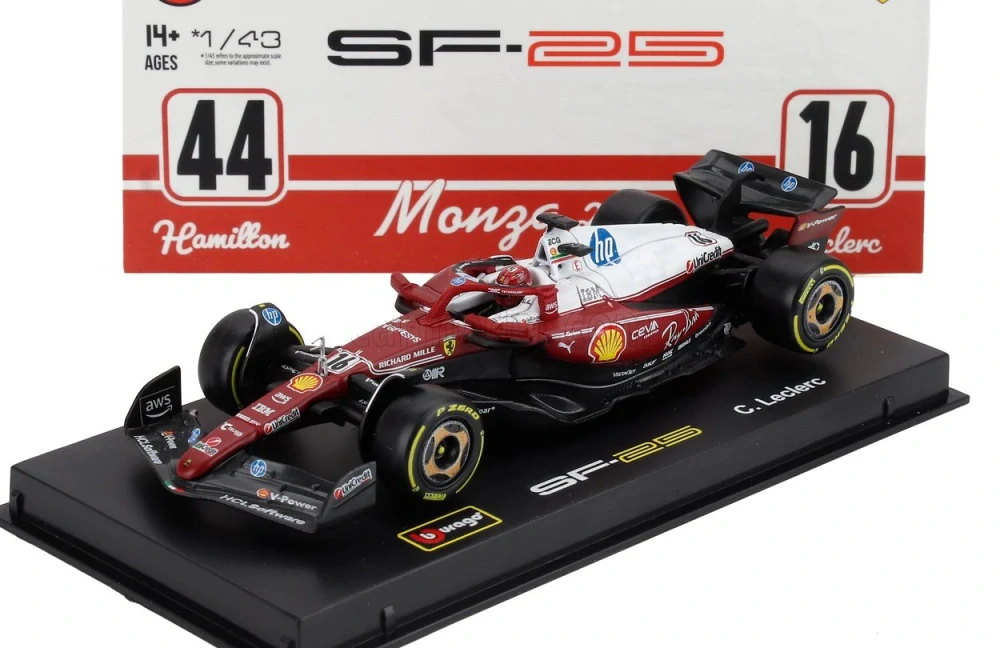 Model Scuderia Ferrari SF-25 BBurago #16 Charles Leclerc Monza 2025 1:43 Signature