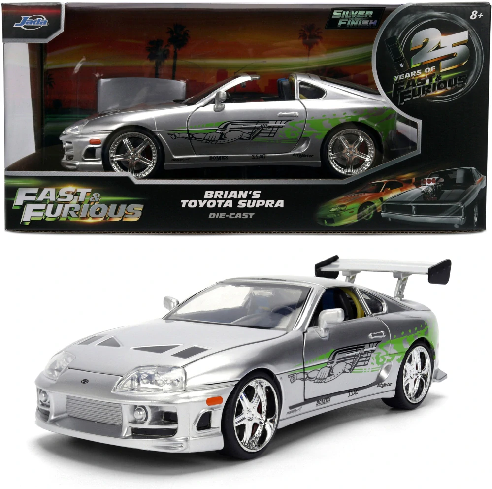 Model Rychle a zběsile Toyota Supra 1995 stříbrná 25 anniversary edition1:24