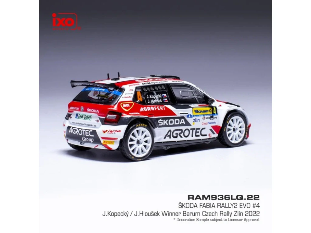 Model IXO Škoda Fabia Rally2 EVO, Barum Rallye Zlín, 2022, #4, Kopecký -Hloušek 1:43