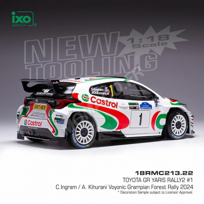 Model IXO Toyota Yaris GR Rally 2 Voyonic Grampian Forest Rally 2024 C. Ingram 1:18