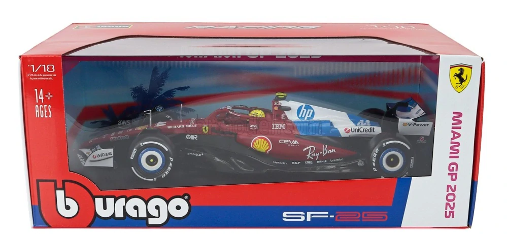 Model Scuderia Ferrari SF-25 BBurago #44 Lewis Hamilton Miami GP 1:18