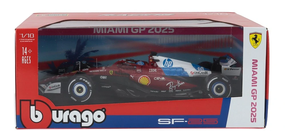 Model Scuderia Ferrari SF-25 BBurago #16 Charles Leclerc Miami GP 1:18