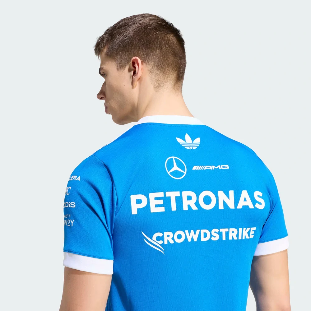 Tričko Adidas - Mercedes AMG Petronas F1 modré s logy sponzorů - edice SILVERSTONE 2026 - M