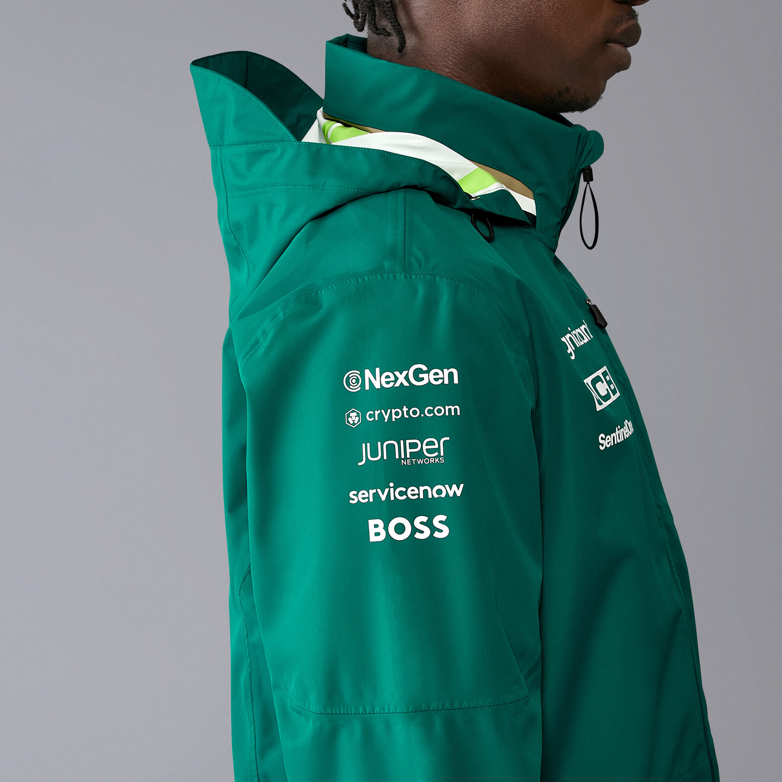 Týmová bunda s kapucí Aston Martin F1 Team zelená - XL