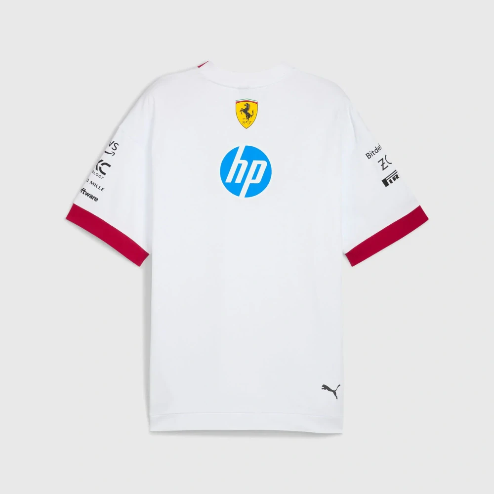 Bílé týmové tričko Scuderia Ferrari F1 s logy sponzorů - DRIVERS - oversize