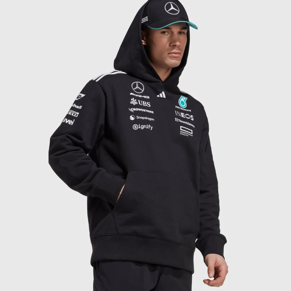 Týmová mikina Adidas - Mercedes AMG Petronas F1 černá s logy sponzorů