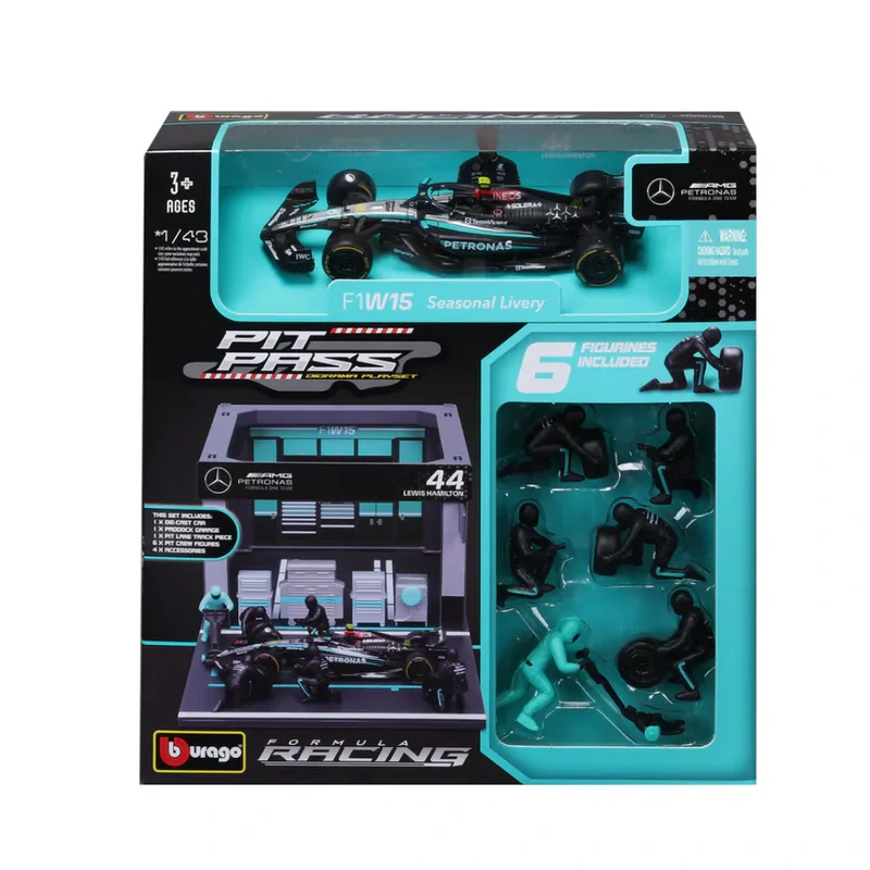 Model Bburago Mercedes F1 1:43 Lewis Hamilton s modelem boxu