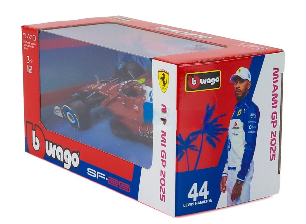 Model Scuderia Ferrari SF-25 BBurago #44 Lewis Hamilton Miami GP 2025 1:43