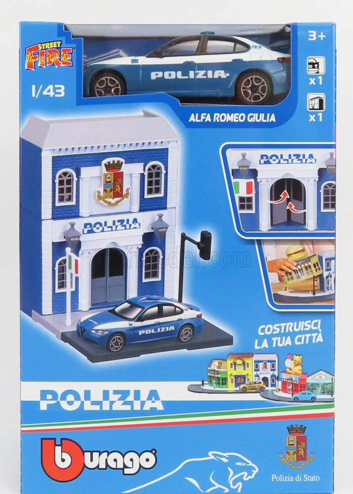 Model Alfa Romeo Giulia Polizia 1:43 + stavebnice policejní stanice