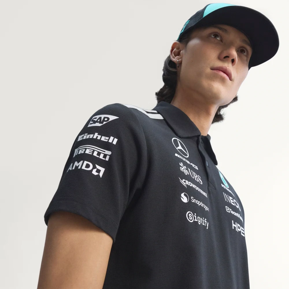 Polokošile Adidas - Mercedes AMG Petronas F1 černá s logy sponzorů - týmová edice - M