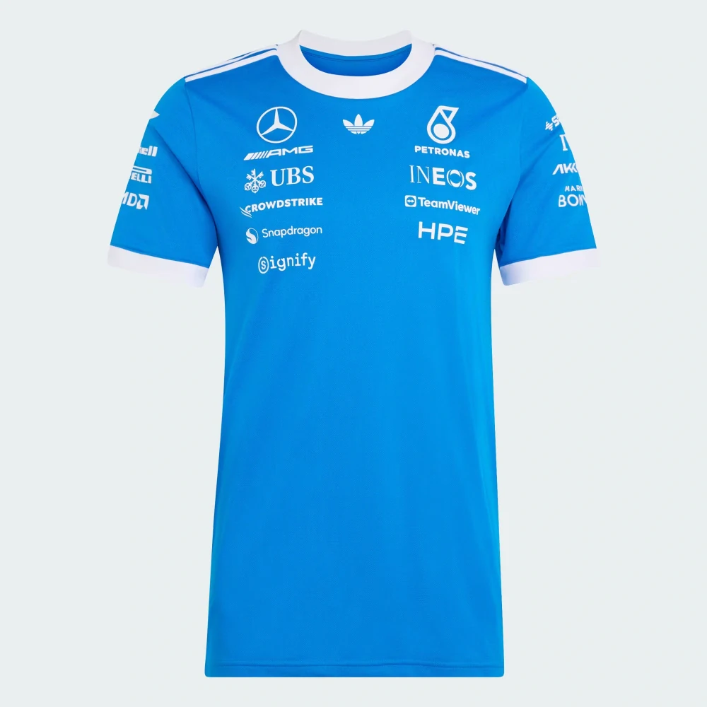 Tričko Adidas - Mercedes AMG Petronas F1 modré s logy sponzorů - edice SILVERSTONE 2026 - M