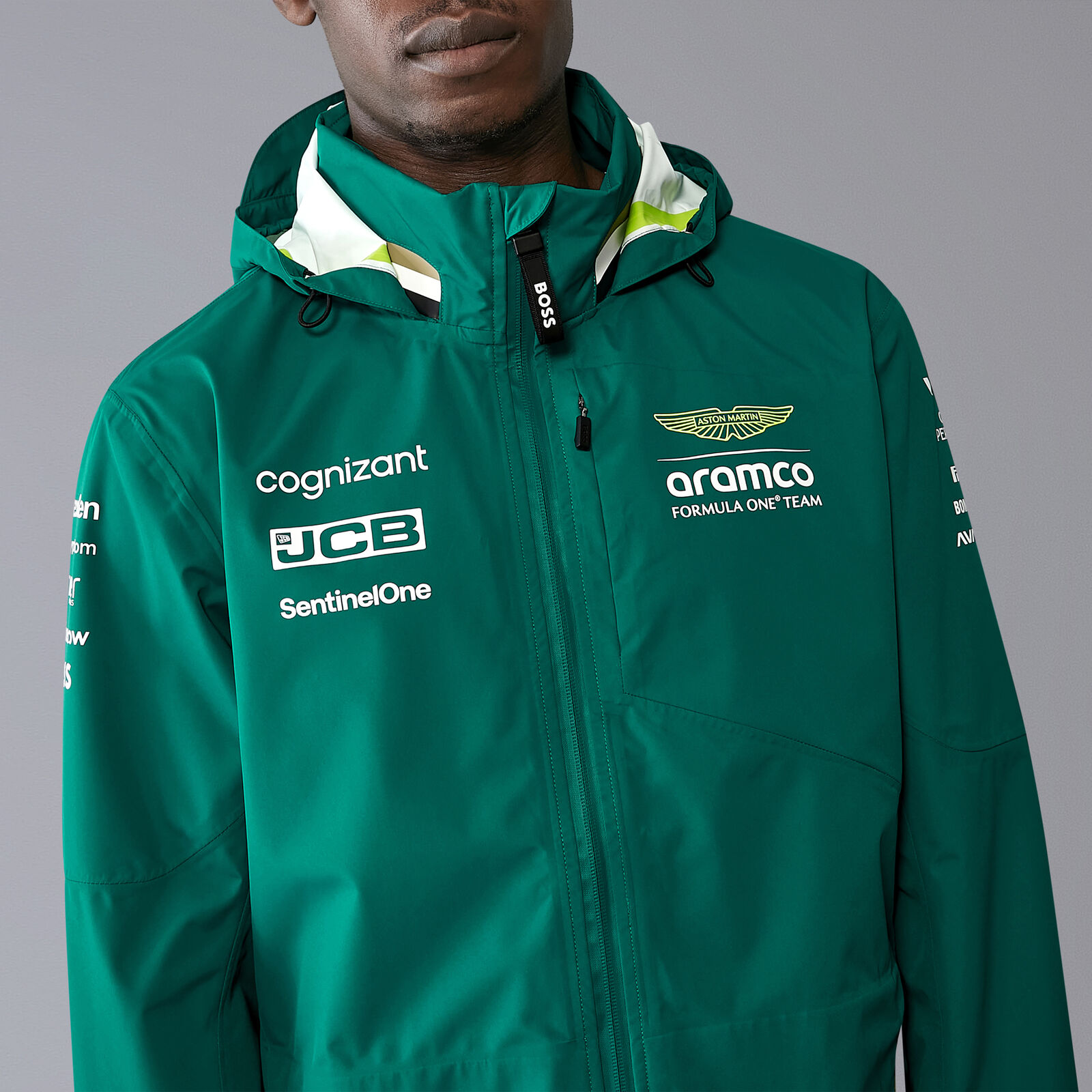 Týmová bunda s kapucí Aston Martin F1 Team zelená - XL