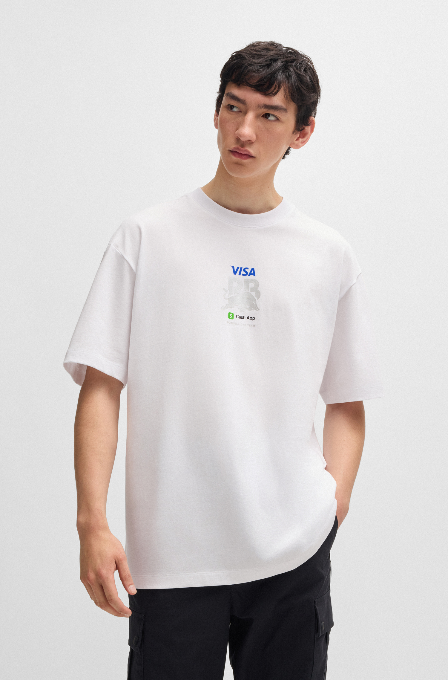 Volnočasové tričko HUGO - Visa Cash App RB bílé oversize - XXL