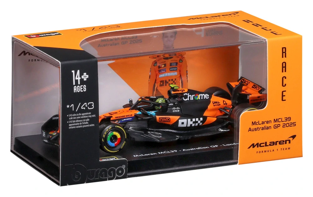Model McLaren F1 MCL39 BBurago #4 Lando Norris 2025 1:43 Signature