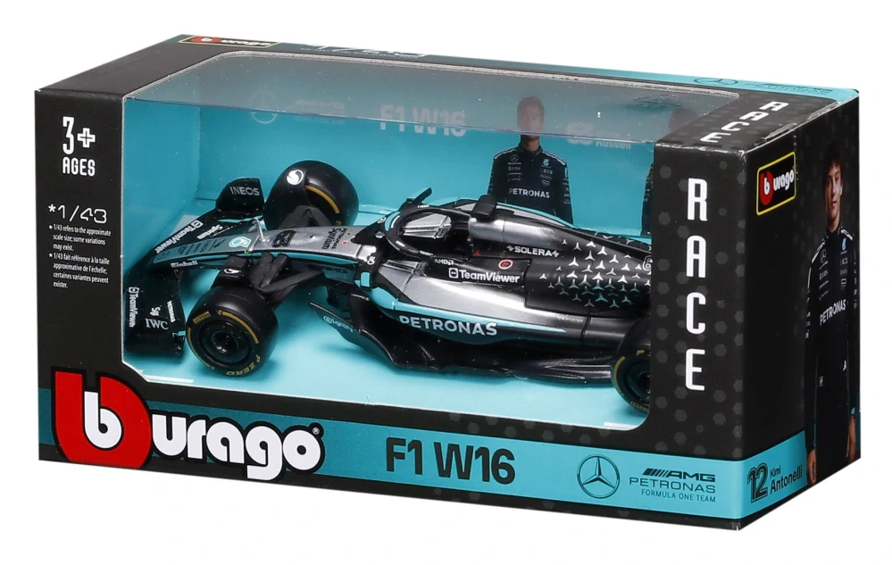 Model Mercedes AMG Petronas F1 W16 BBurago #63 George Russell 2025 1:43