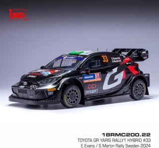 Model IXO Toyota Yaris GR Rally Švédsko 2024 E.Evans -Martin 1:18