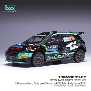 Model IXO Škoda Fabia Rally2, WRC, Safari Rallye Kenia, 2024, #22, 1:18