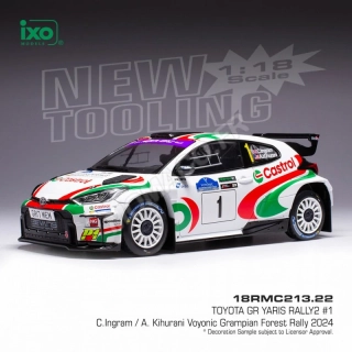 Model IXO Toyota Yaris GR Rally 2 Voyonic Grampian Forest Rally 2024 C. Ingram 1:18