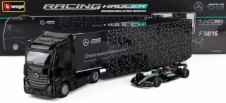 Model Mercedes AMG F1 W15 BBurago #63 George Russell 2024 s kamionem Mercedes Actros 1:43